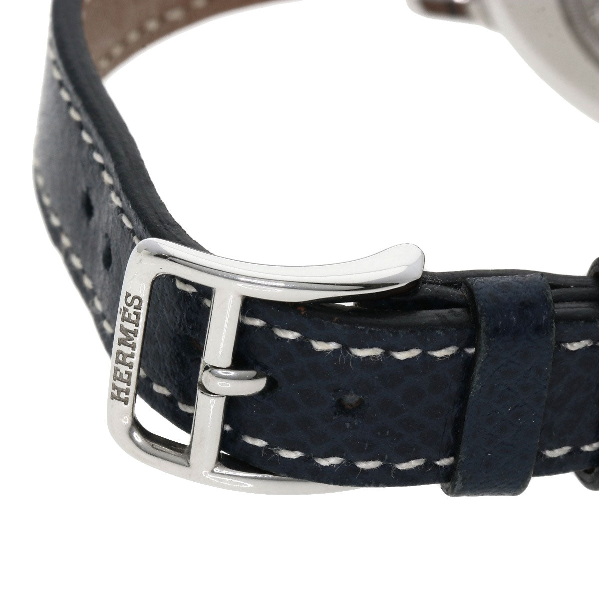 Hermes Watches Quartz Co1.510 Stainless Steel, Leather Silver Clipper Oval White Dial Women