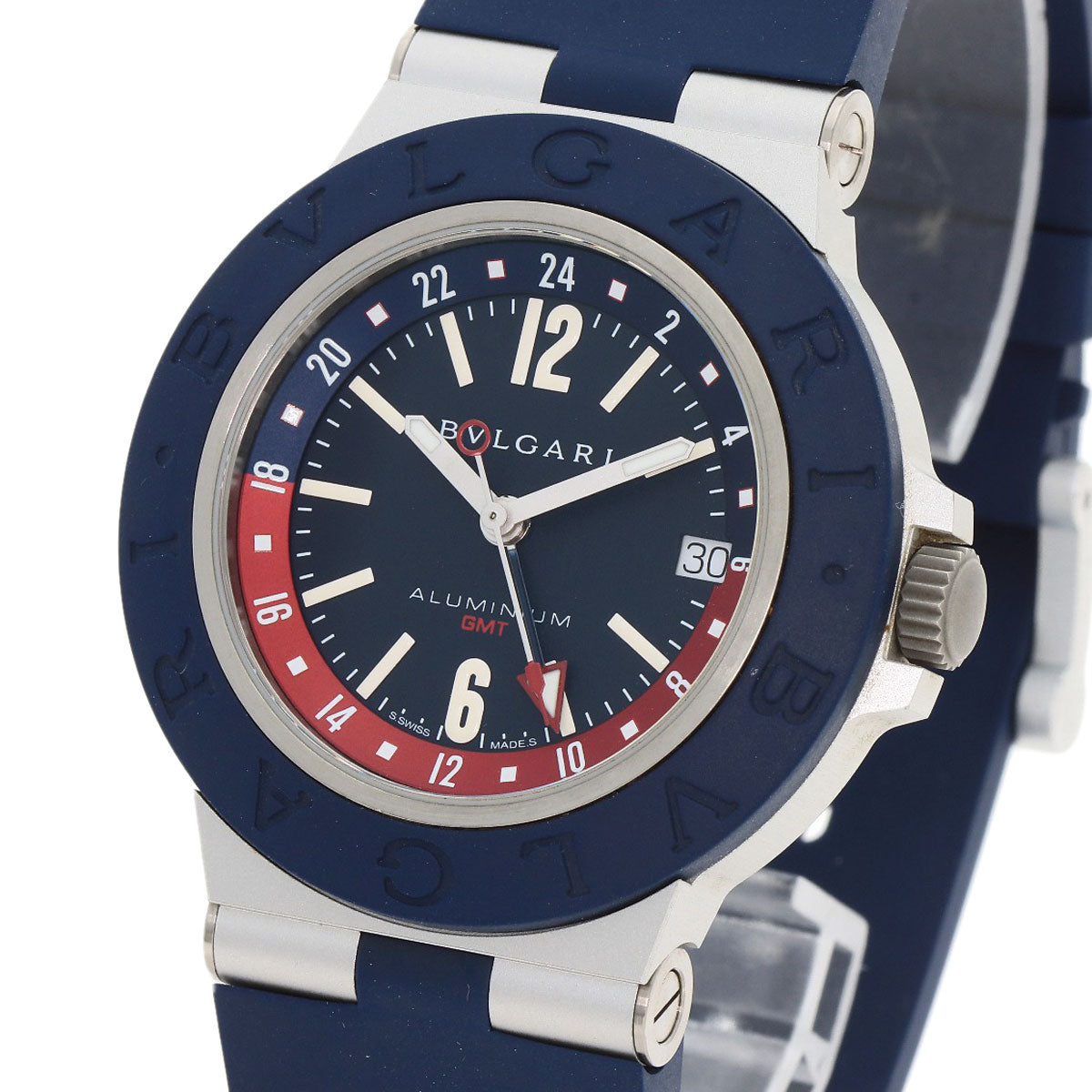 Bvlgari Watches Mechanical Automatic Bb40Atgmt Aluminum, Rubber Blue Aluminum Gmt Blue Dial Mens