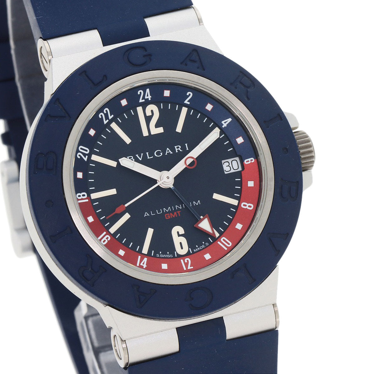 Bvlgari Watches Mechanical Automatic Bb40Atgmt Aluminum, Rubber Blue Aluminum Gmt Blue Dial Mens