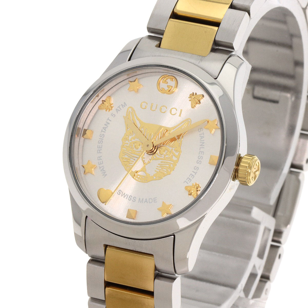 Gucci Watches Quartz 126.5 Stainless Steel Gold G Timeless Cat Silver Dial
