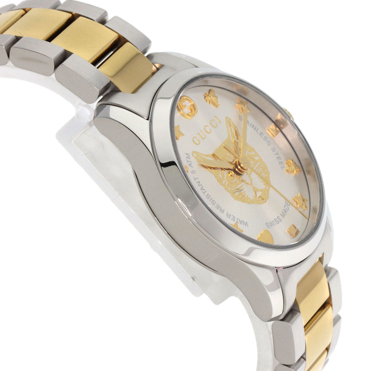 Gucci Watches Quartz 126.5 Stainless Steel Gold G Timeless Cat Silver Dial