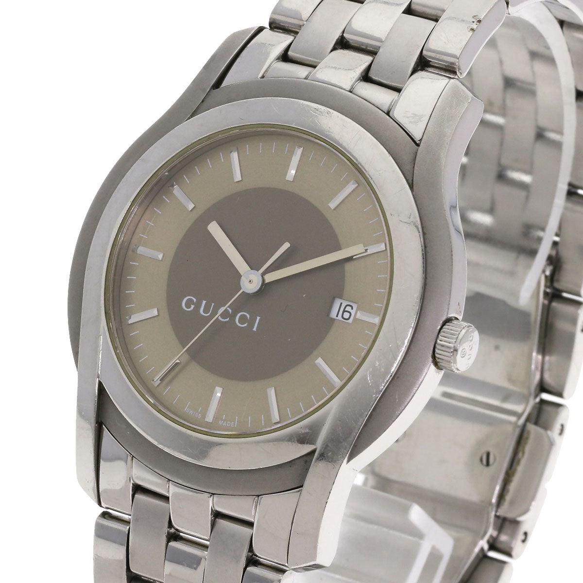 Gucci Watches Quartz 5500Xl Stainless Steel Silver Round Face Brown Dial