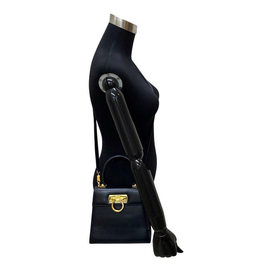 Salvatore Ferragamo Shoulder Bag Calfskin, Leather Black Gancini Women