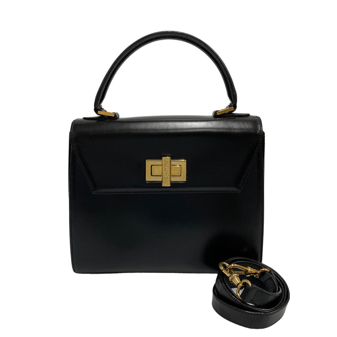 Celine Shoulder Bag Calfskin, Leather Black Logo Turn Lock Women