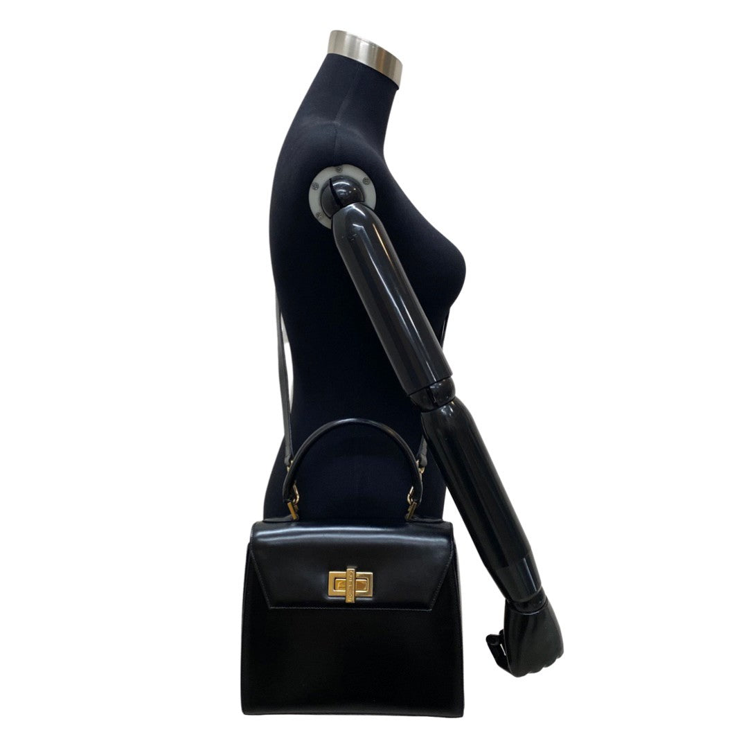 Celine Shoulder Bag Calfskin, Leather Black Logo Turn Lock Women