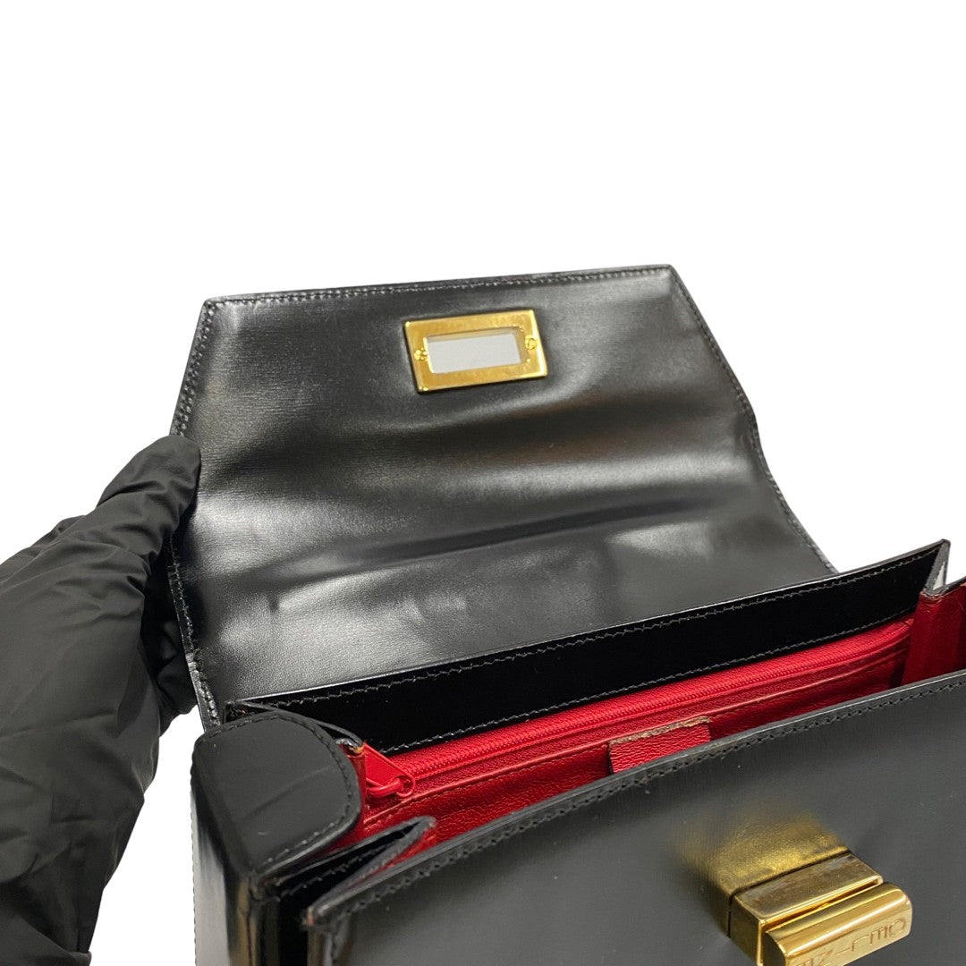 Celine Shoulder Bag Calfskin, Leather Black Logo Turn Lock Women