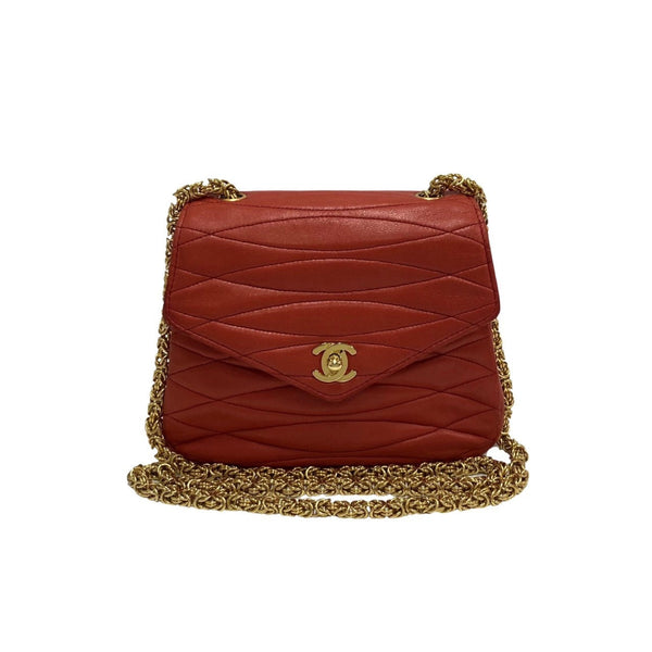 Chanel Shoulder Bag Lambskin Red Coco Mark