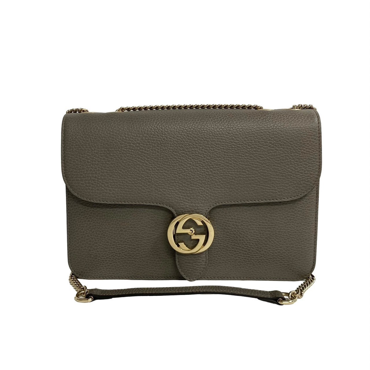 Gucci Shoulder Bag Leather Gray Interlocking Women