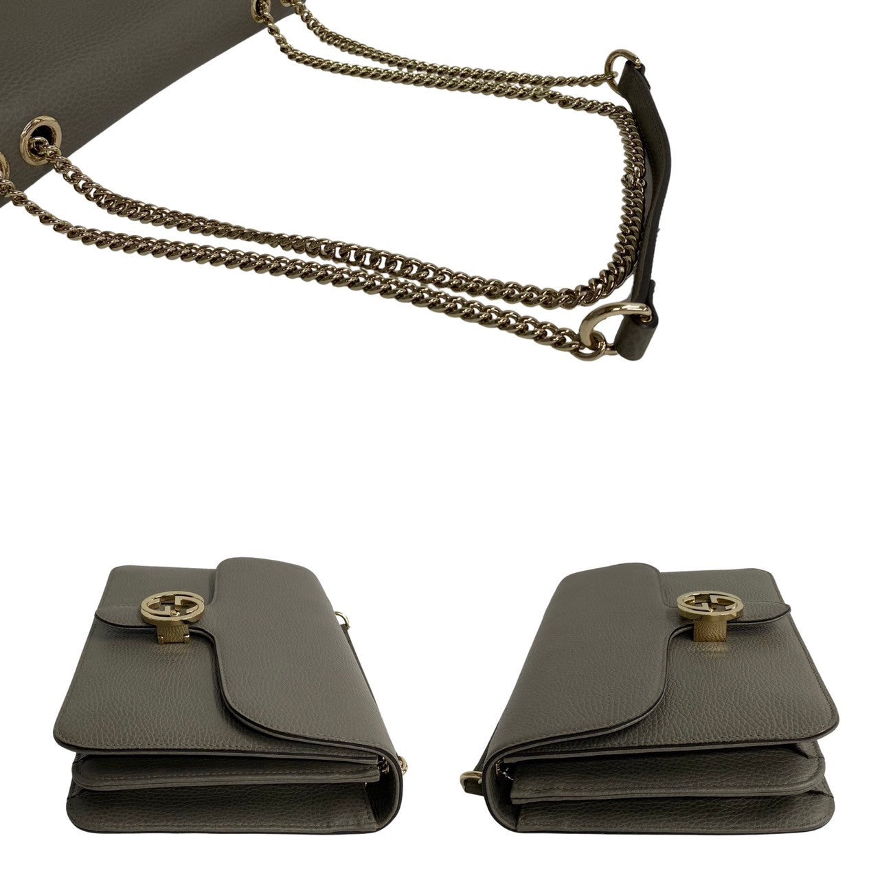 Gucci Shoulder Bag Leather Gray Interlocking Women