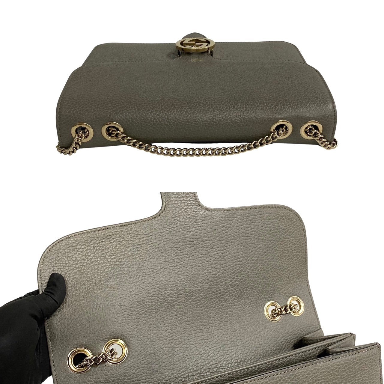 Gucci Shoulder Bag Leather Gray Interlocking Women