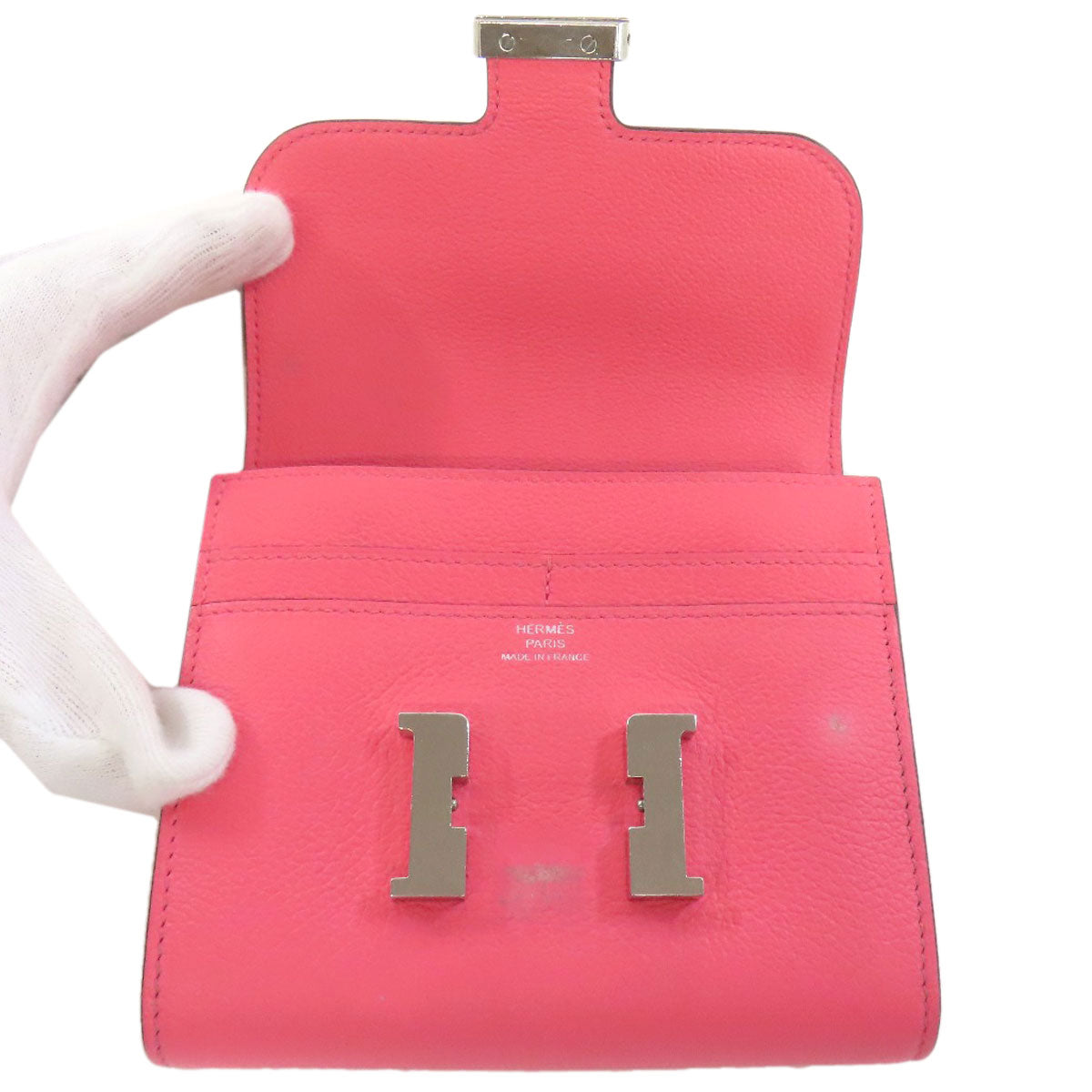 Hermes Bifold Wallet Vaugham Pink Constance Compact Silvermetal Women