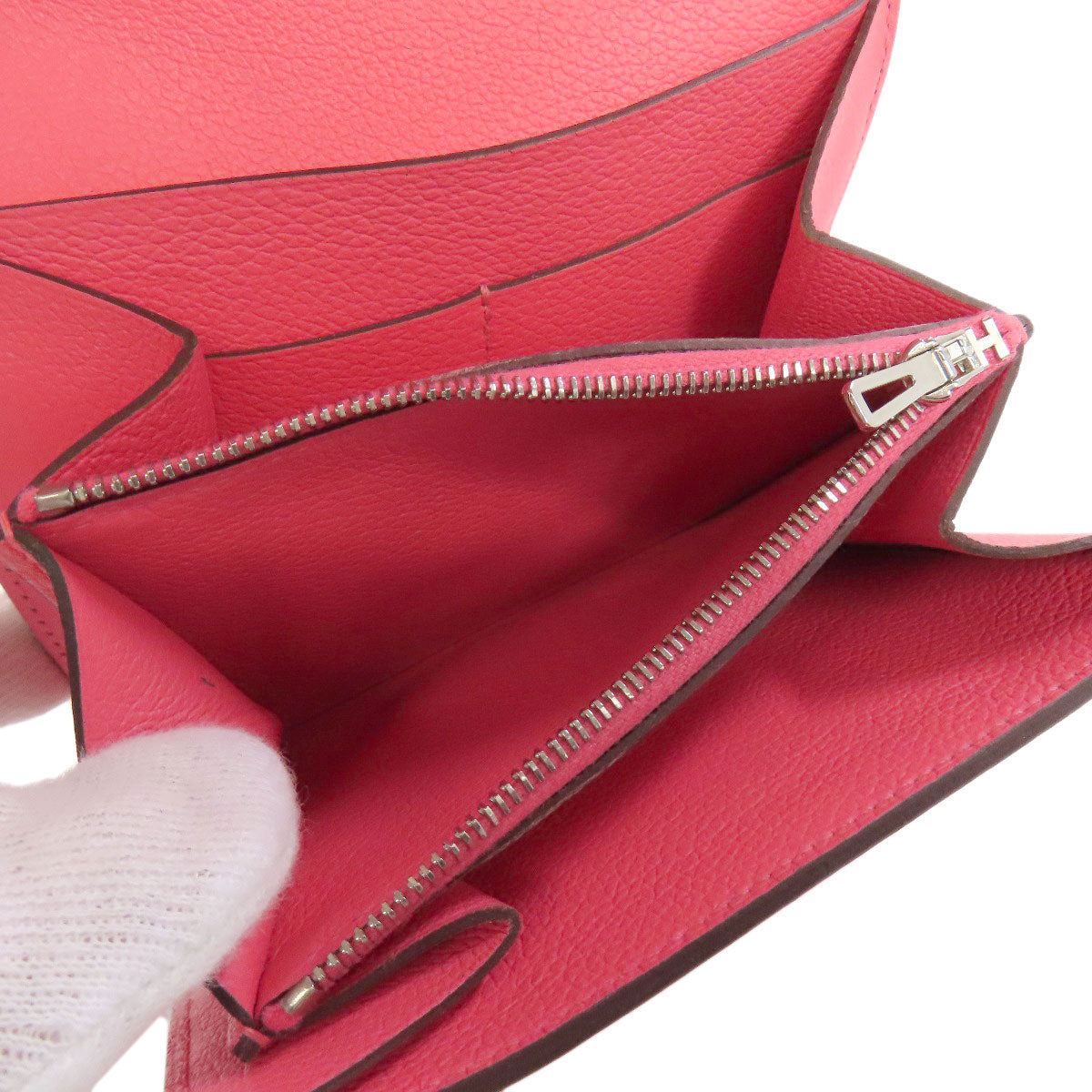 Hermes Bifold Wallet Vaugham Pink Constance Compact Silvermetal Women
