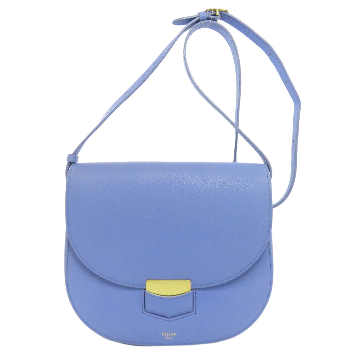 Celine Shoulder Bag Calfskin Light Blue Logo Women