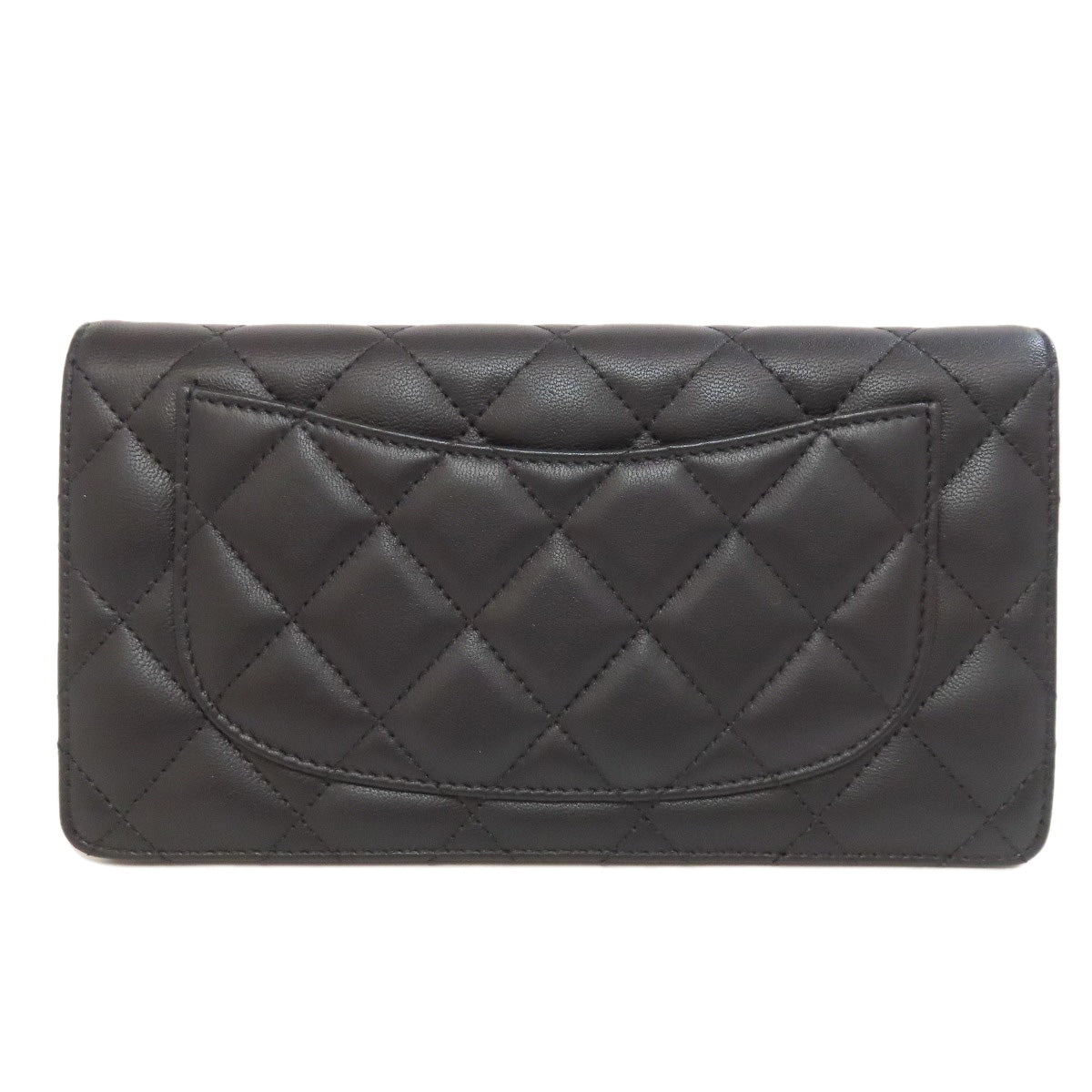 Chanel Long Wallet Purse Lambskin Black Matelasse Silvermetal Women