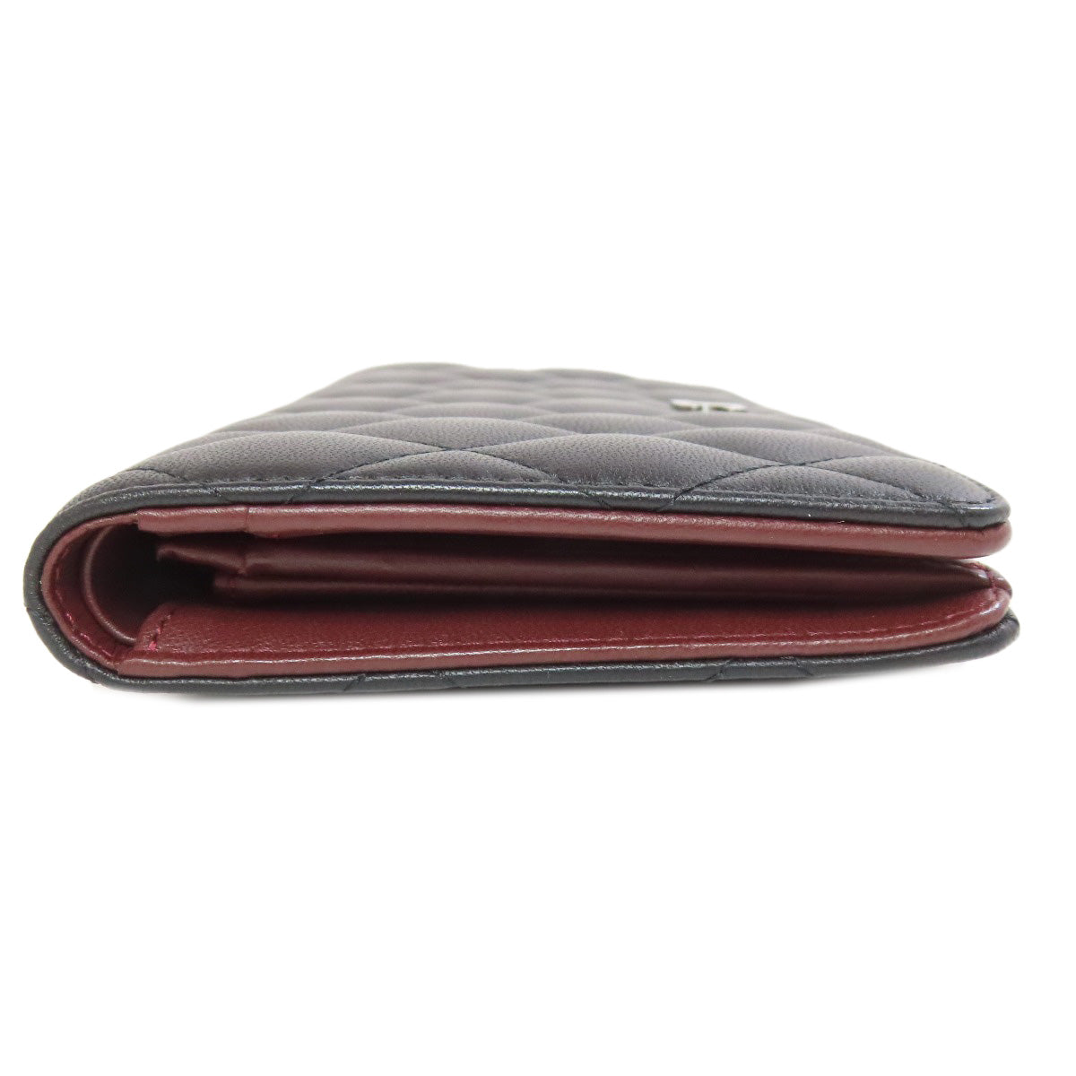 Chanel Long Wallet Purse Lambskin Black Matelasse Silvermetal Women