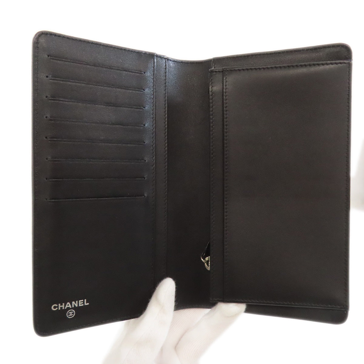 Chanel Long Wallet Purse Grained Calfskin Skin Black Coco Mark Silvermetal Women