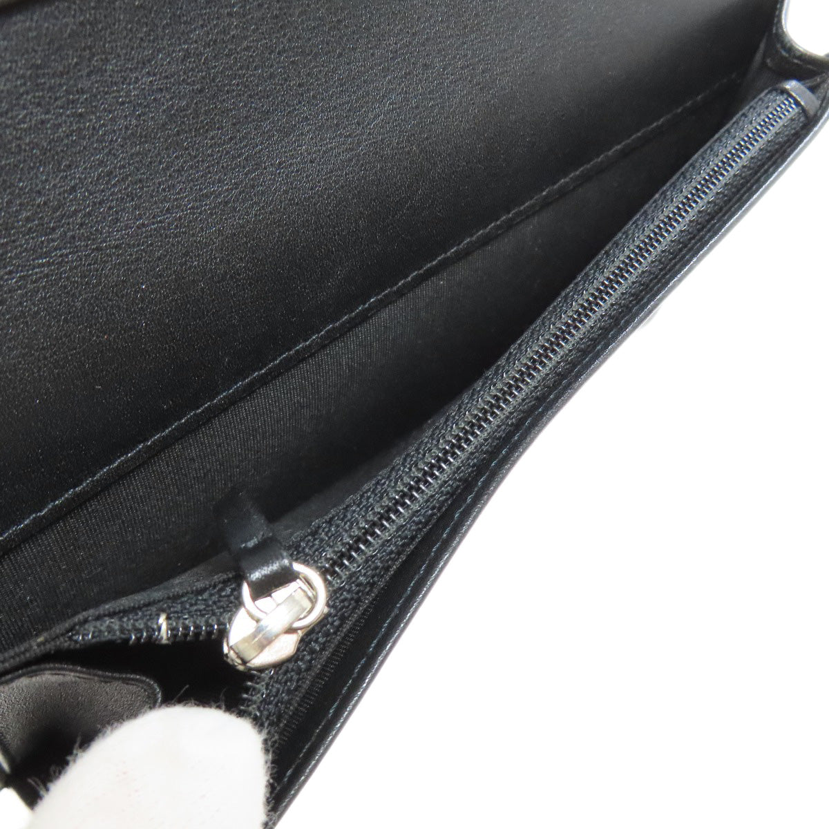 Chanel Long Wallet Purse Grained Calfskin Skin Black Coco Mark Silvermetal Women