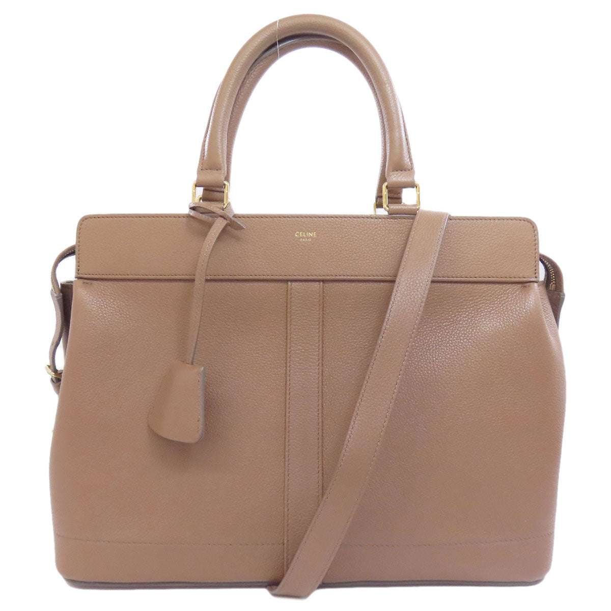 Celine Tote Bag Leather Beige Caba De France Medium 2Way Women