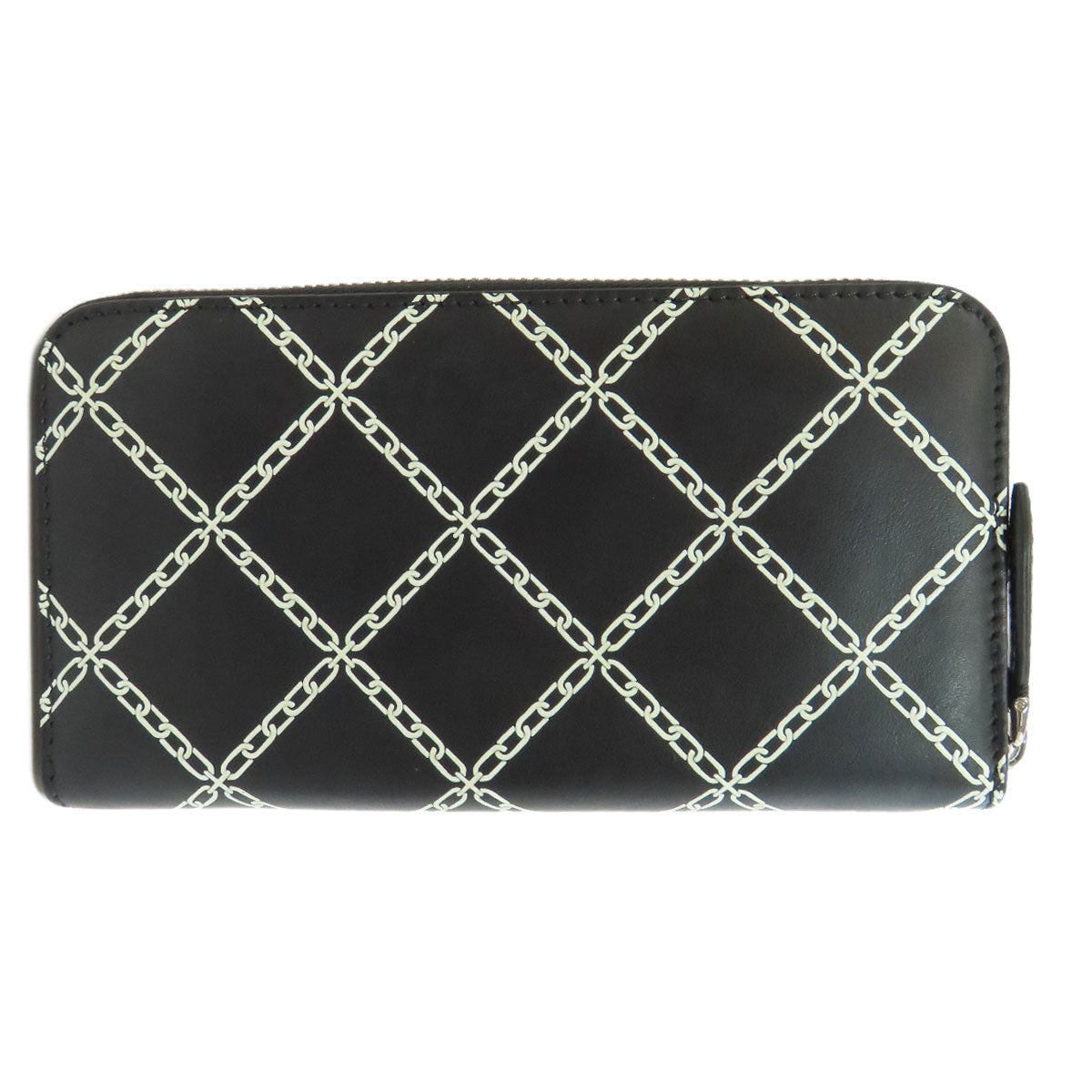 Burberry Long Wallet Purse Leather Black Chain Motif Women(Unisex)