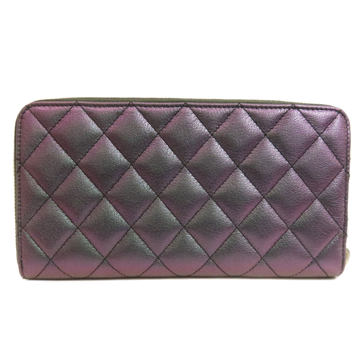 Chanel Long Wallet Purse Calfskin Purple Matelasse Coco Mark Silvermetal Women