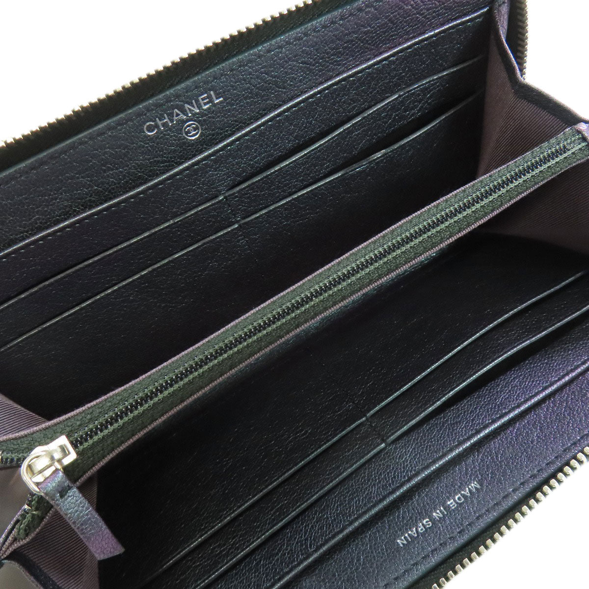 Chanel Long Wallet Purse Calfskin Purple Matelasse Coco Mark Silvermetal Women