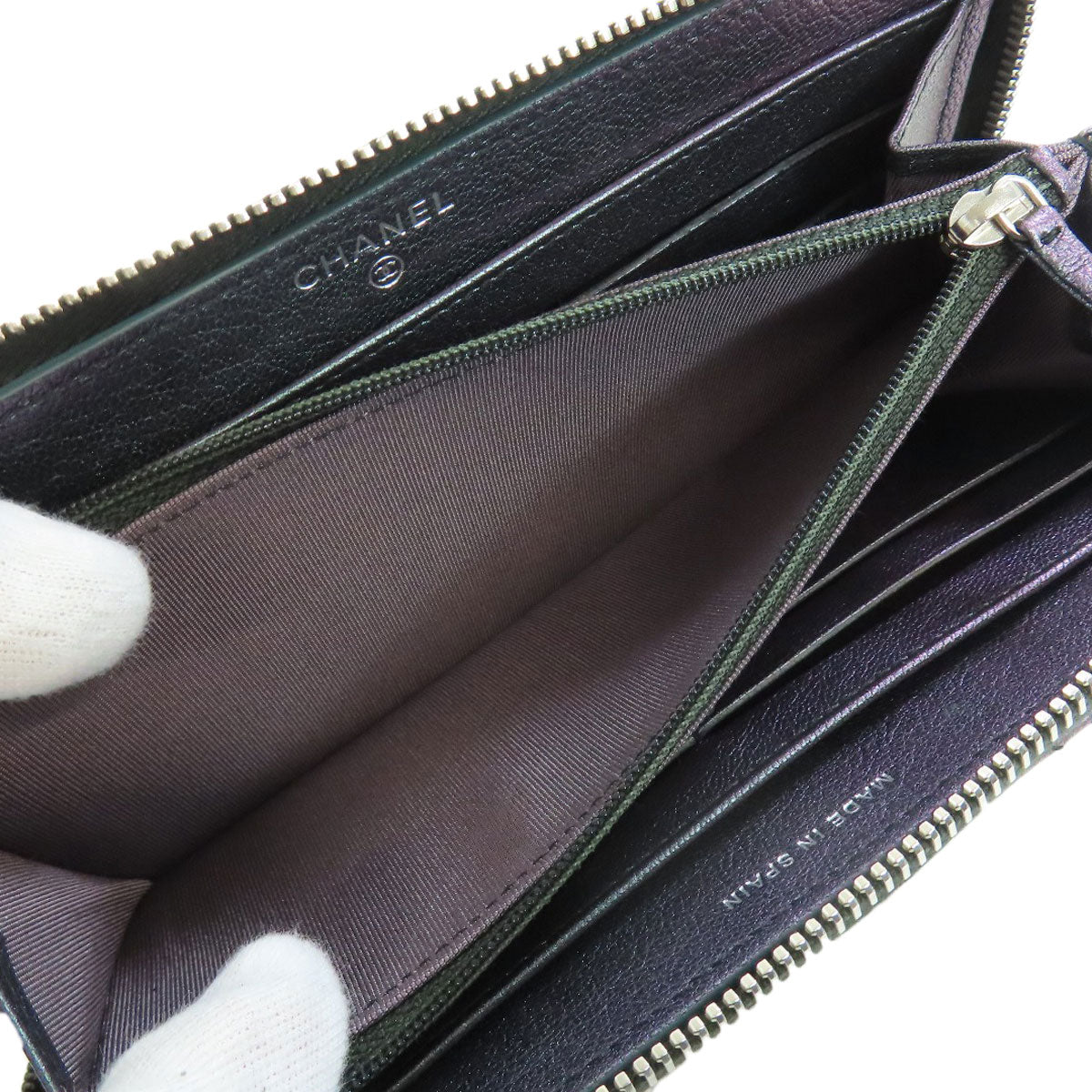 Chanel Long Wallet Purse Calfskin Purple Matelasse Coco Mark Silvermetal Women