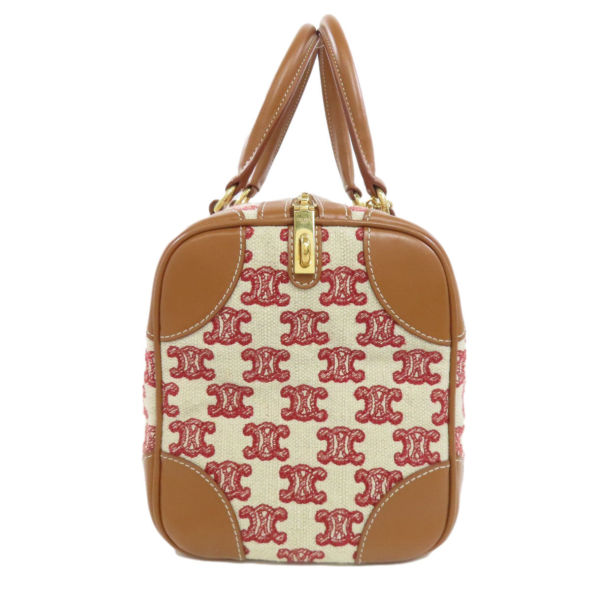 Celine Boston Duffel Bag Canvas Brown Triomphe 2Way Women