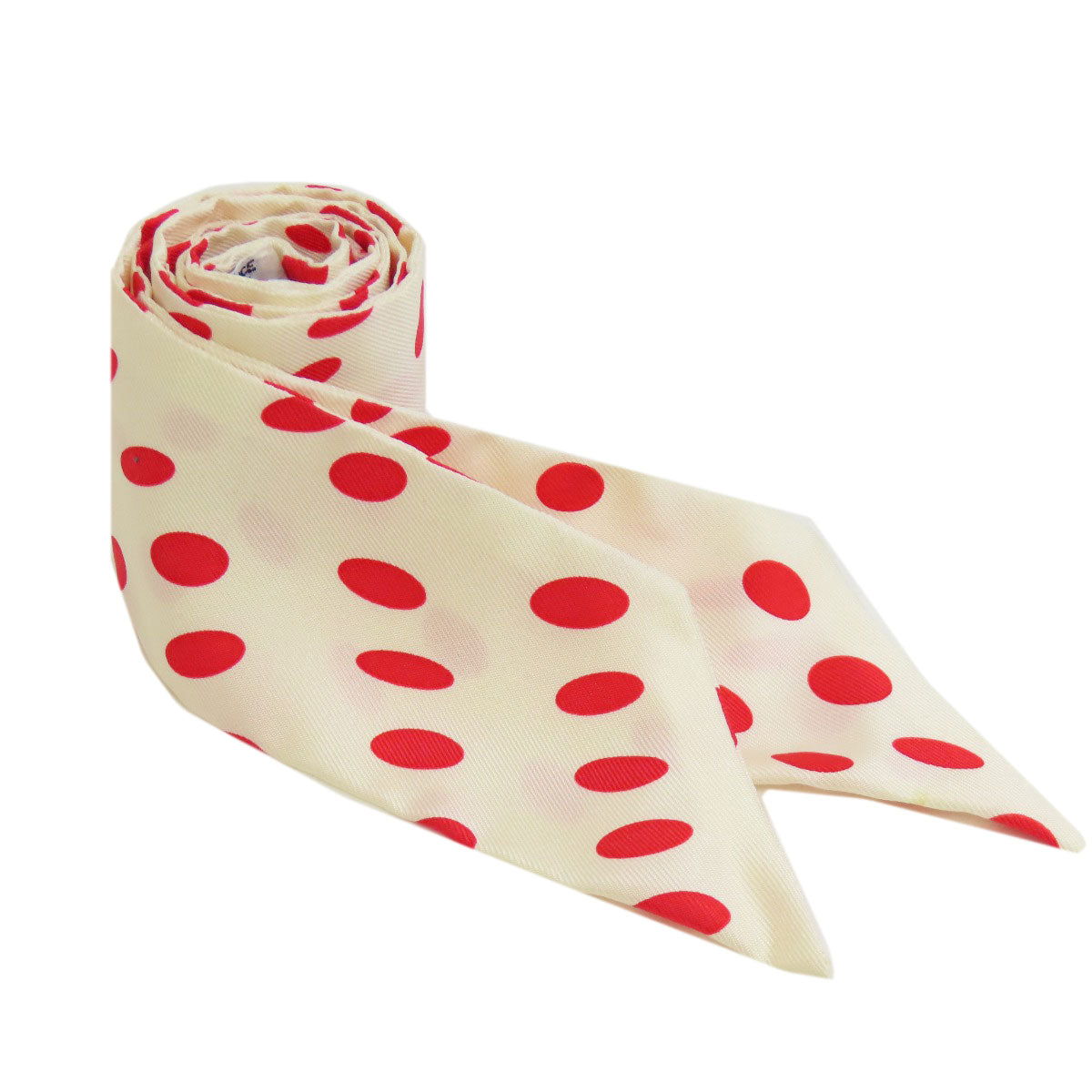 Hermes Scarf Silk White Twilly Hola Flamenca Dot Pattern Women