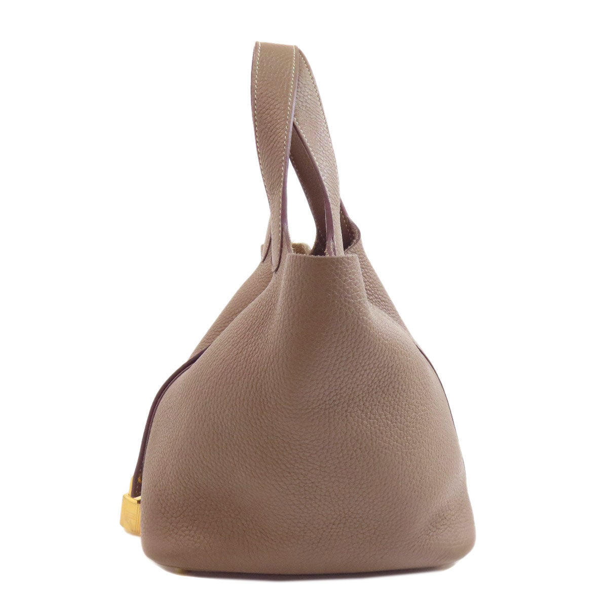 Hermes Handbag Taurillon Clemence Beige Picotin Lock Pm Gold Metal Women