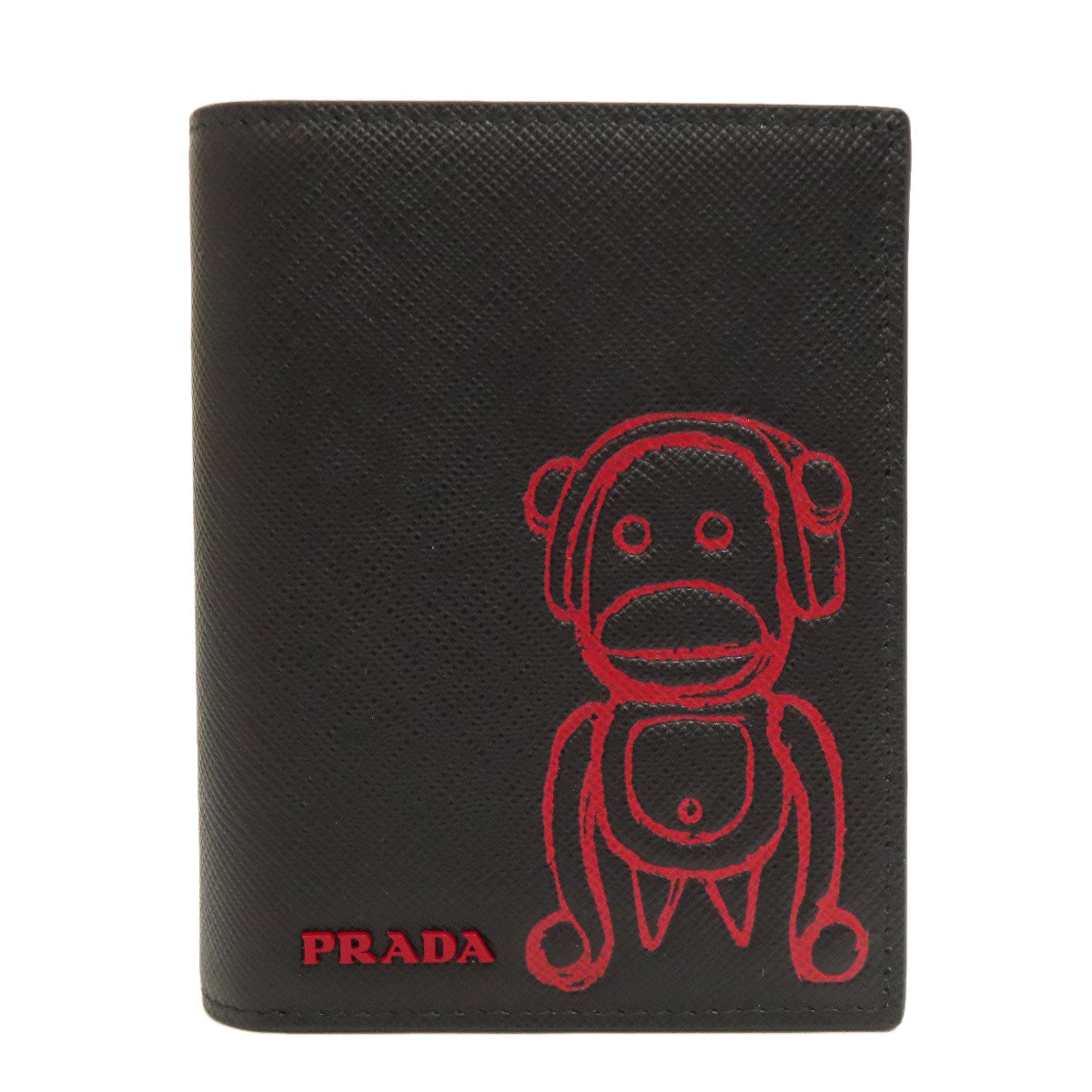 Prada Bifold Wallet 1Mv204 Safiano Black Monkey Print Women