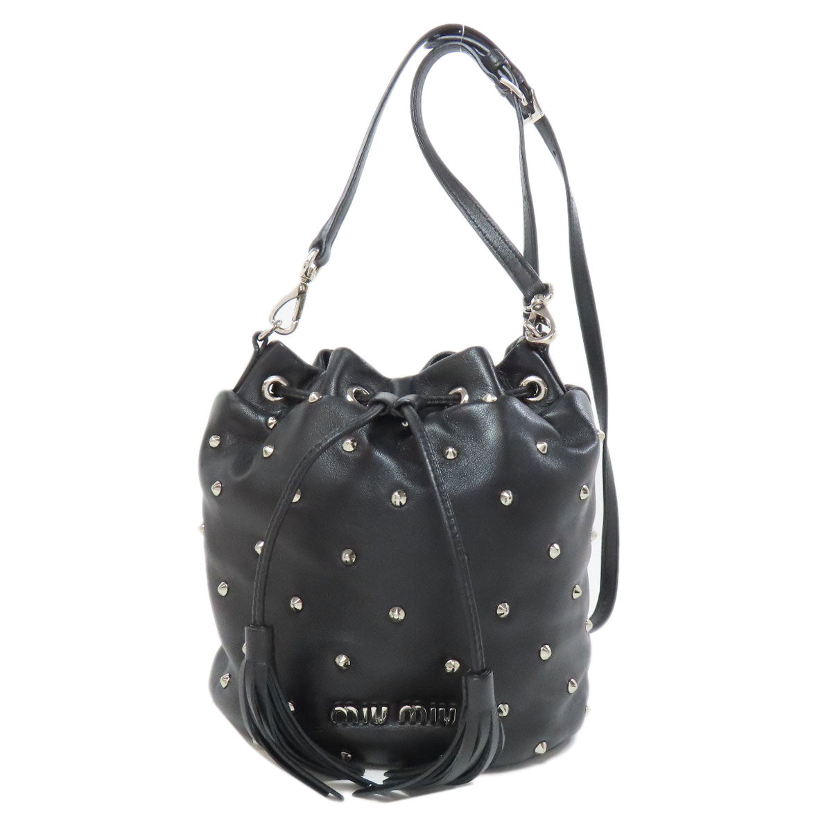 Miumiu Shoulder Bag Leather Black Studs Women