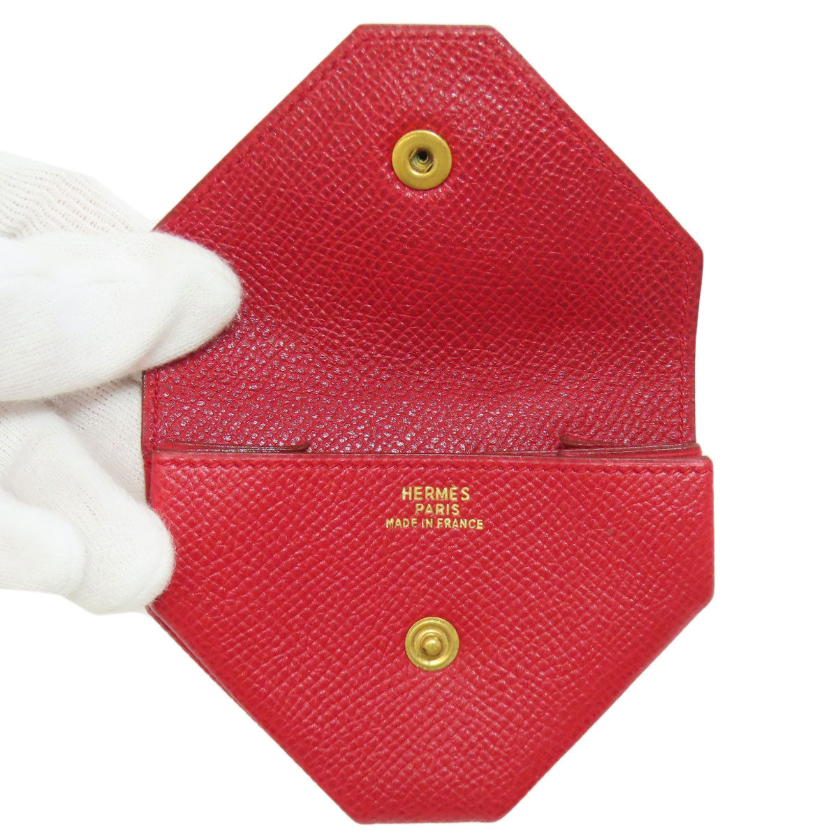 Hermes Coin Case Shave Red Le Vingtquatre Gold Metal Women