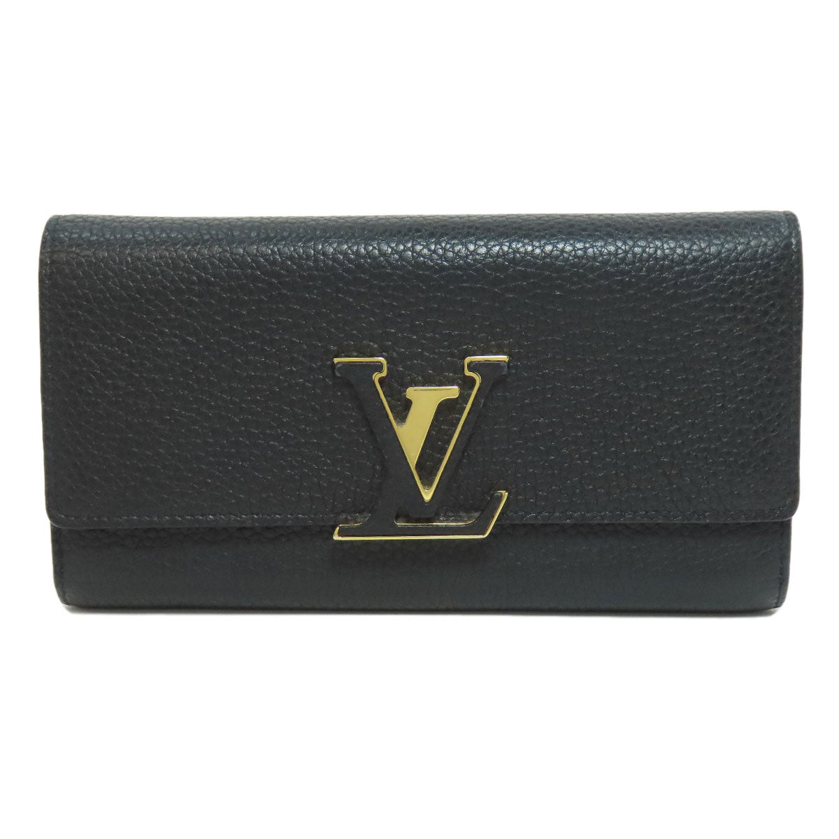Louis Vuitton Long Wallet Purse M61248 Taurillon Clemence Black Portefeuille Capsine Women