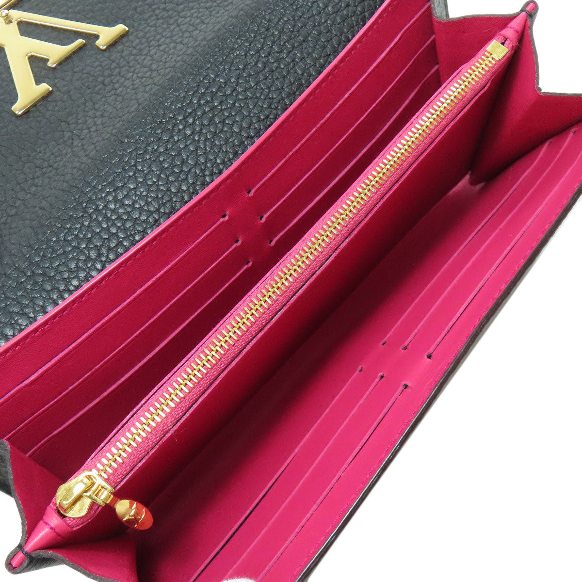 Louis Vuitton Long Wallet Purse M61248 Taurillon Clemence Black Portefeuille Capsine Women