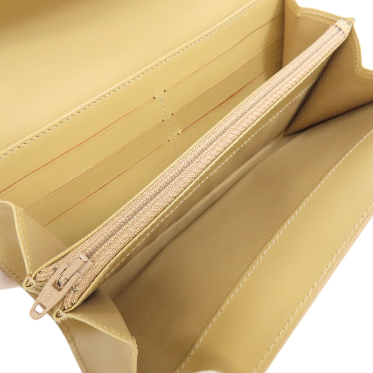 Celine Long Wallet Purse Leather Beige Logo Women