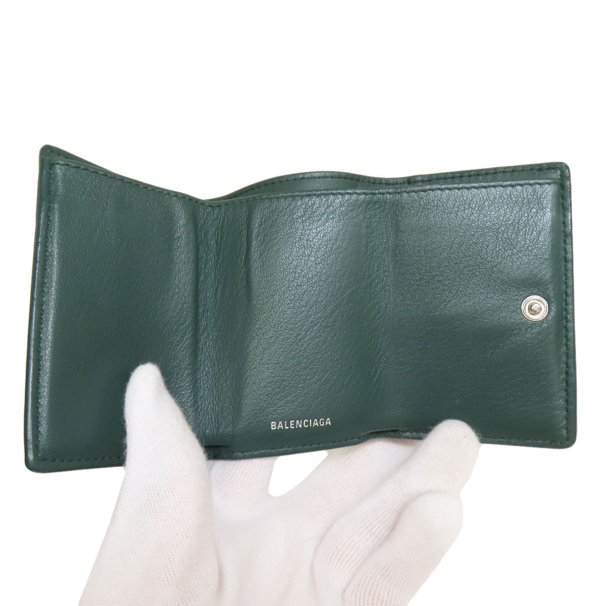 Balenciaga Bifold Wallet 391446 Leather Green Compact Wallet Tri-Fold Wallet Women