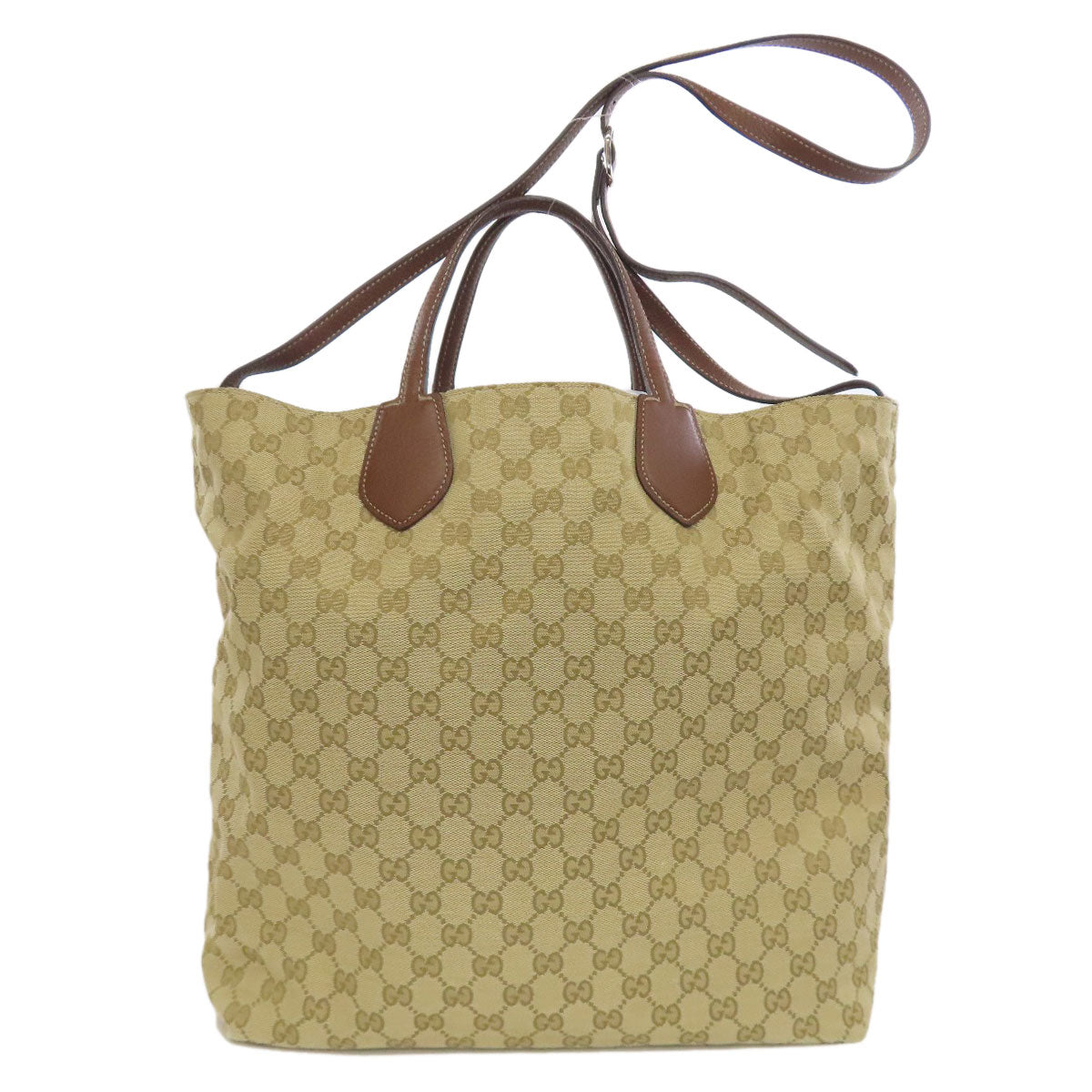 Gucci Tote Bag 370823 Canvas Brown Gg Pattern Reversible 2Way Women