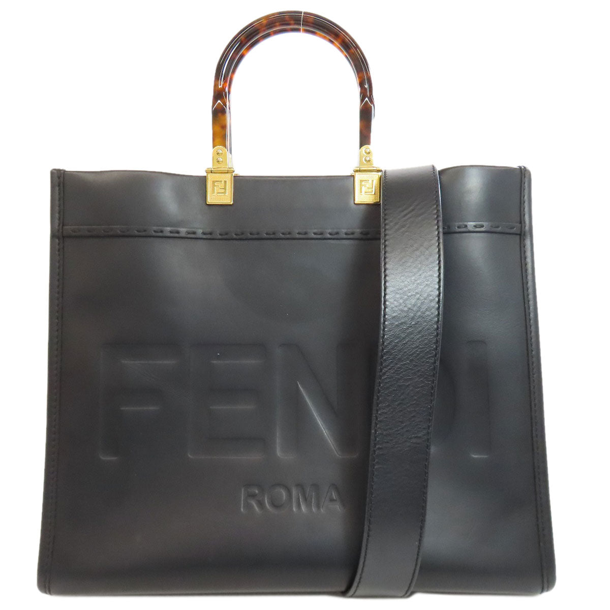 Fendi Handbag Calfskin Black Sunshine Medium 2Way Women