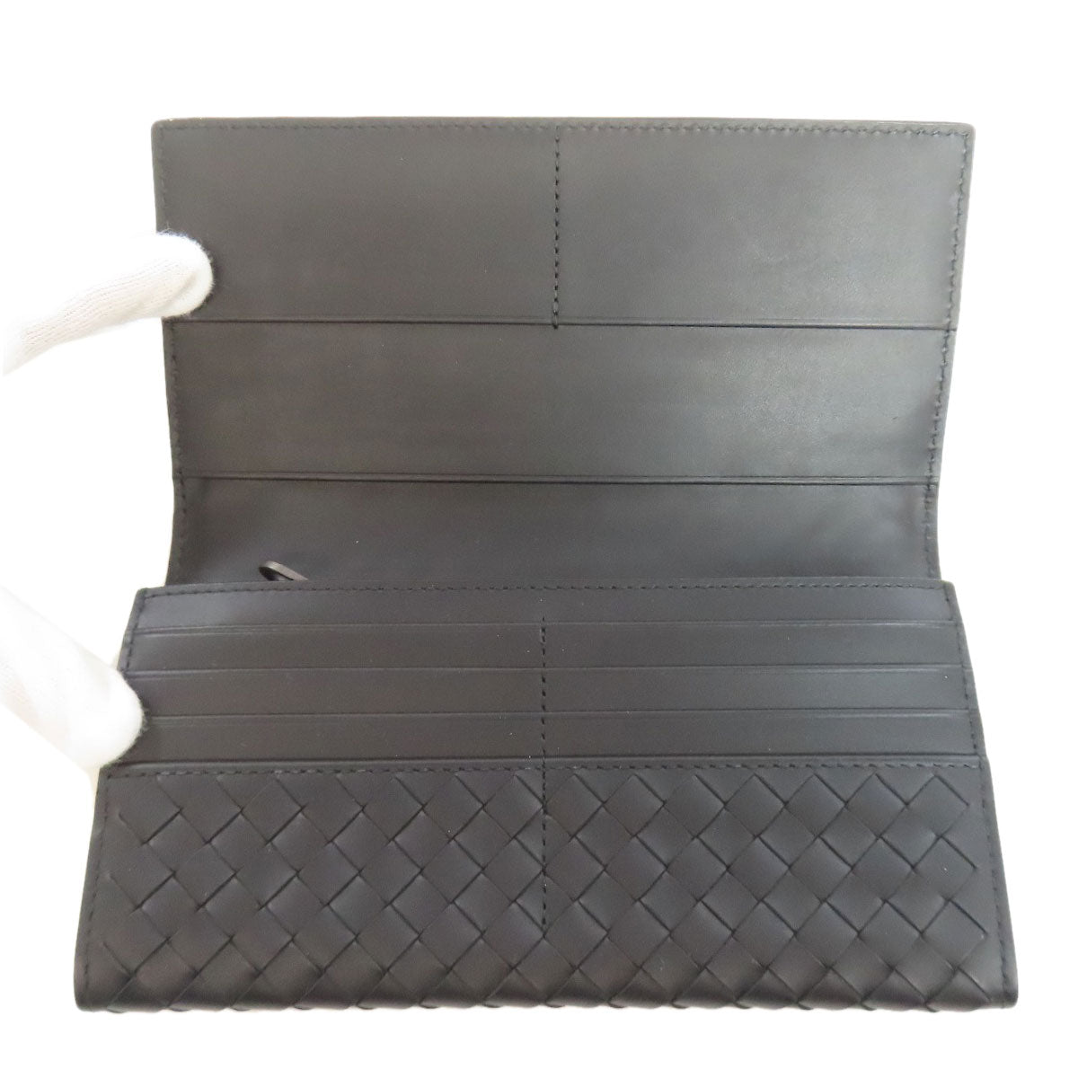Bottegaveneta Long Wallet Purse Calfskin Black Intrecciato Women