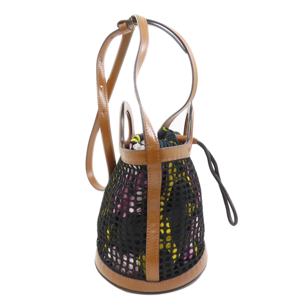 Marni Handbag Leather, Nylon Brown Mesh Bag 2Way Women