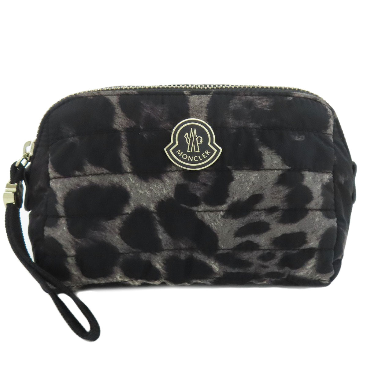 Moncler Cosmetics Pouch Nylon Black Leopard Pattern Women