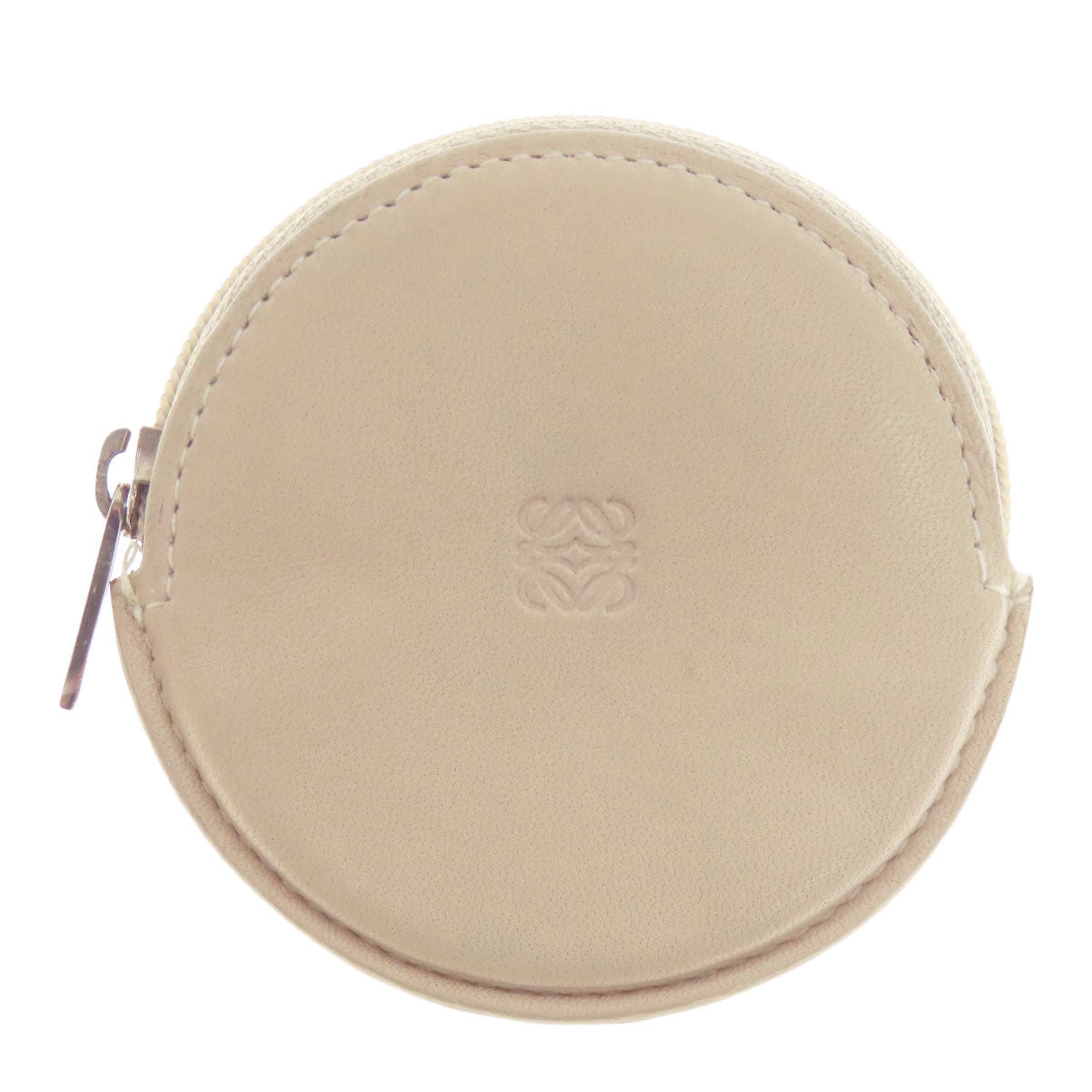 Loewe Coin Case Calfskin Beige Anagram Round Shape Women