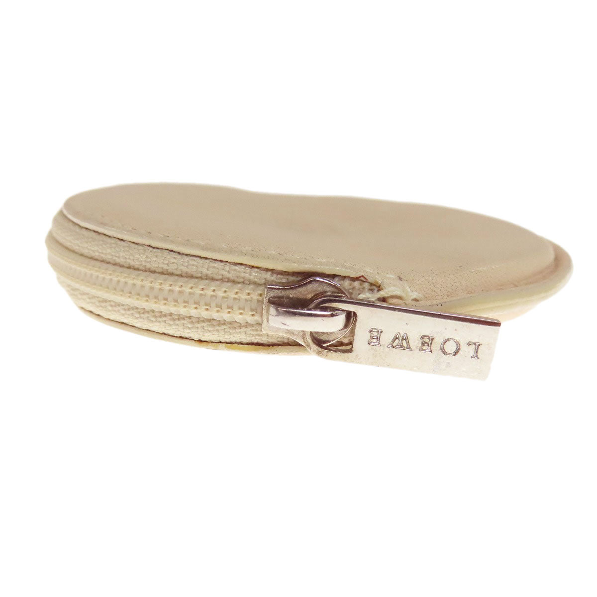 Loewe Coin Case Calfskin Beige Anagram Round Shape Women