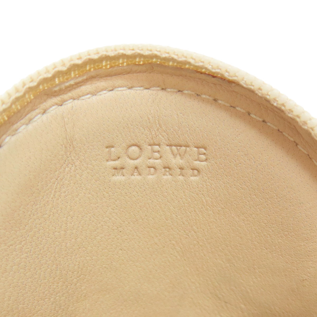 Loewe Coin Case Calfskin Beige Anagram Round Shape Women