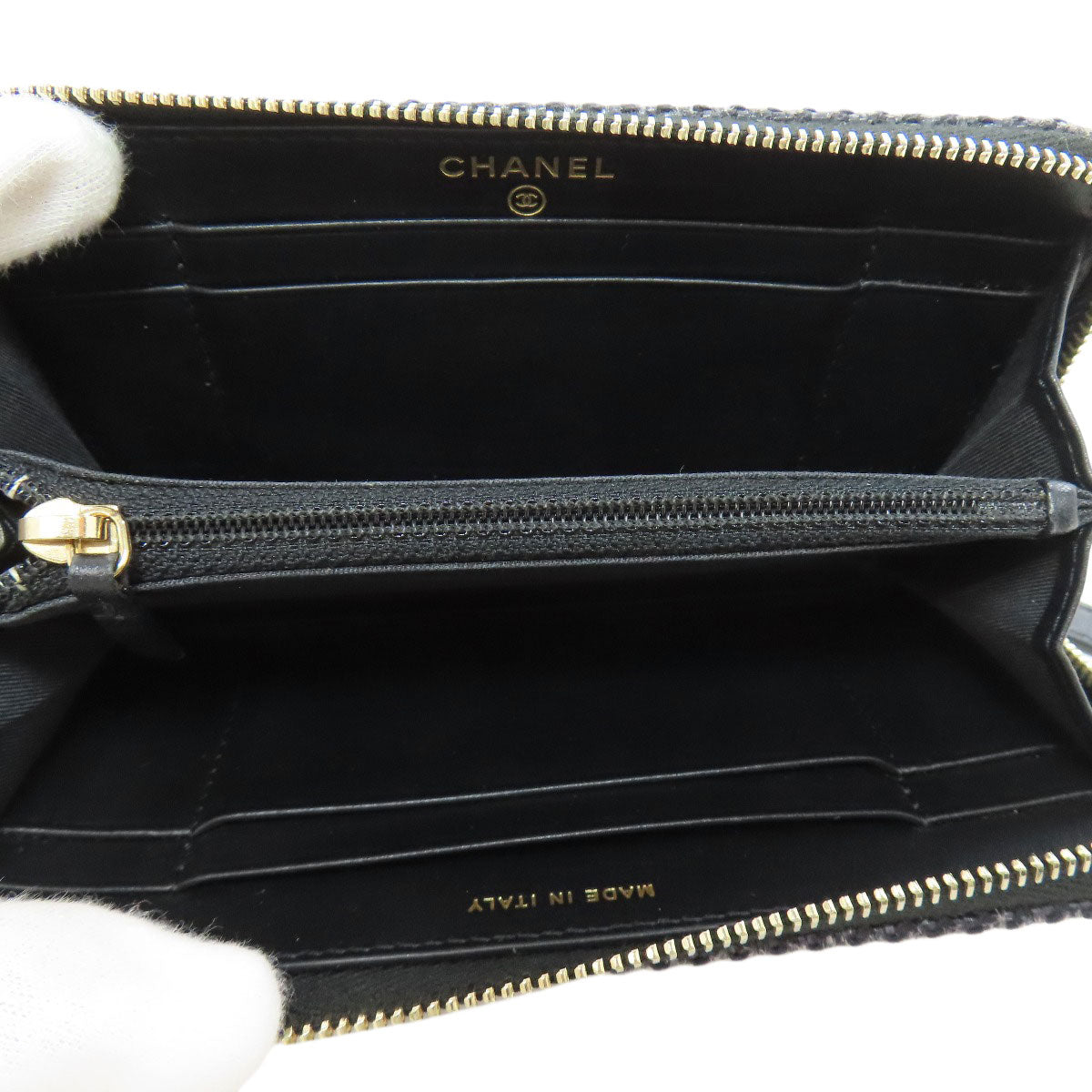 Chanel Long Wallet Purse Canvas Navy Deauville Small Zip Wallet Women