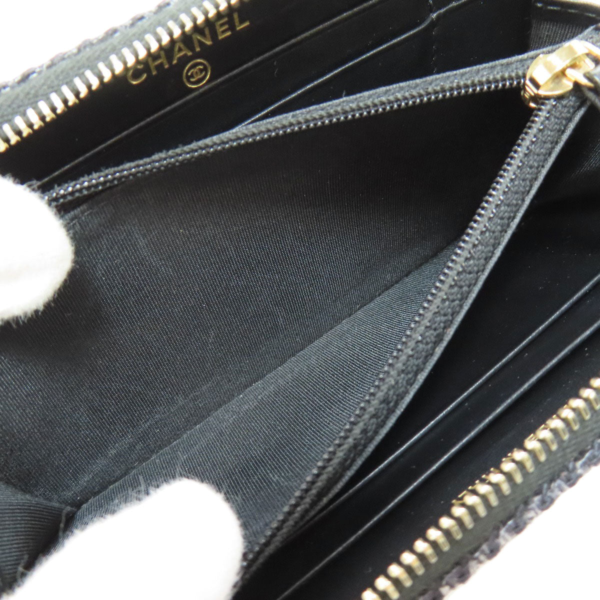 Chanel Long Wallet Purse Canvas Navy Deauville Small Zip Wallet Women