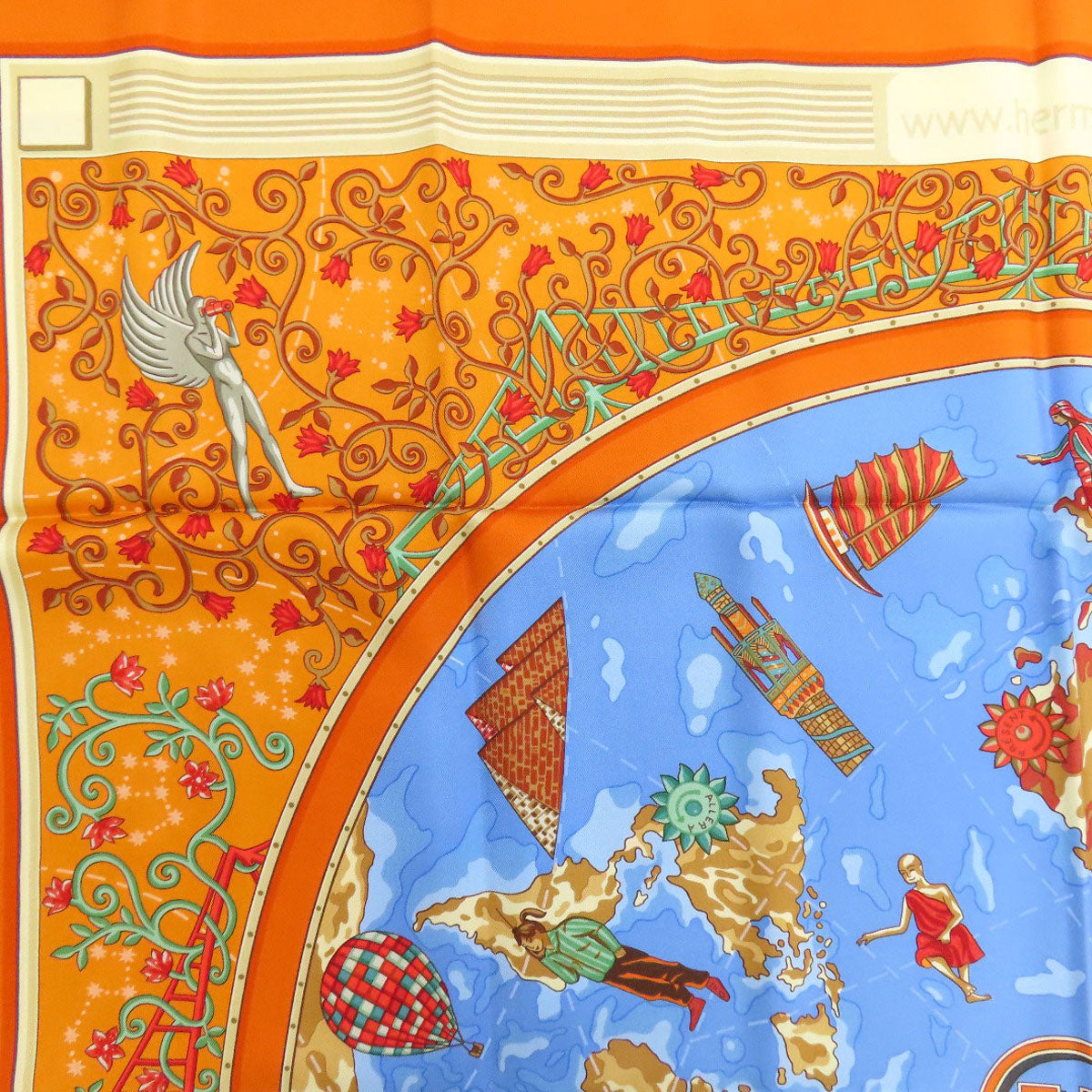 Hermes Scarf Silk Orange Carre90 World Map