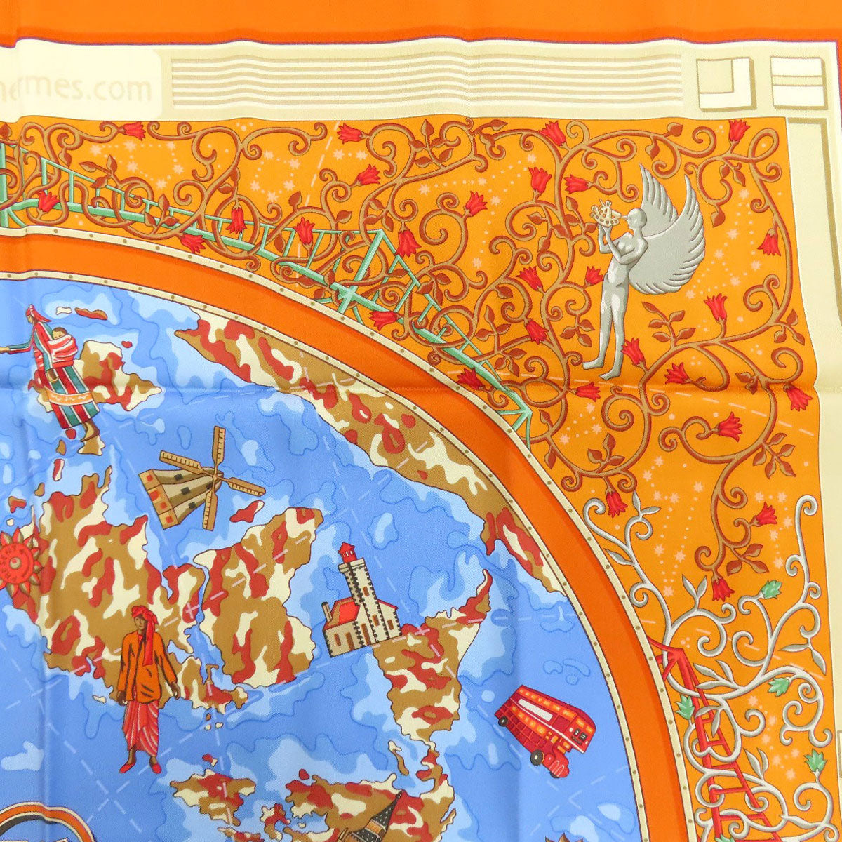 Hermes Scarf Silk Orange Carre90 World Map