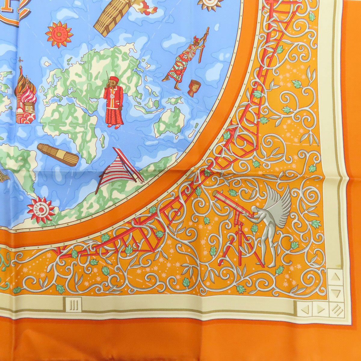 Hermes Scarf Silk Orange Carre90 World Map