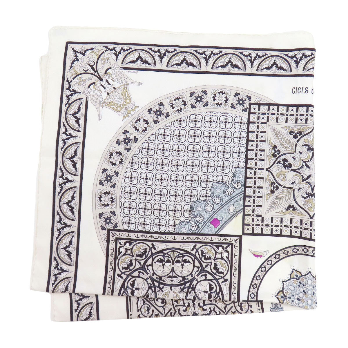 Hermes Scarf Silk White Carre90 Byzantine Sky
